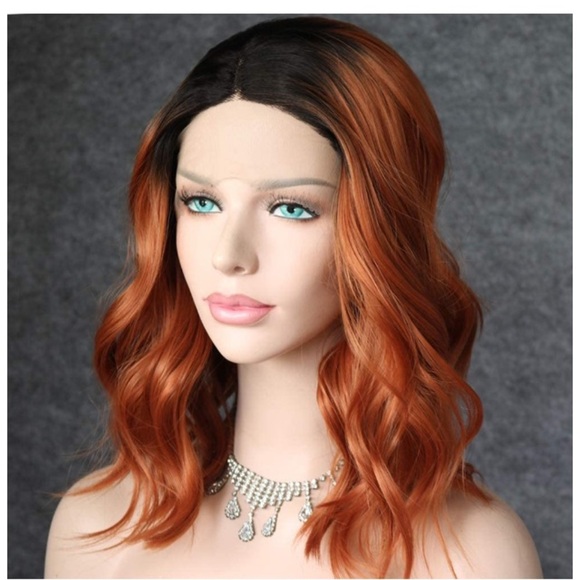 14” Black Roots-Copper Brown LaceFront Wigs main image 6